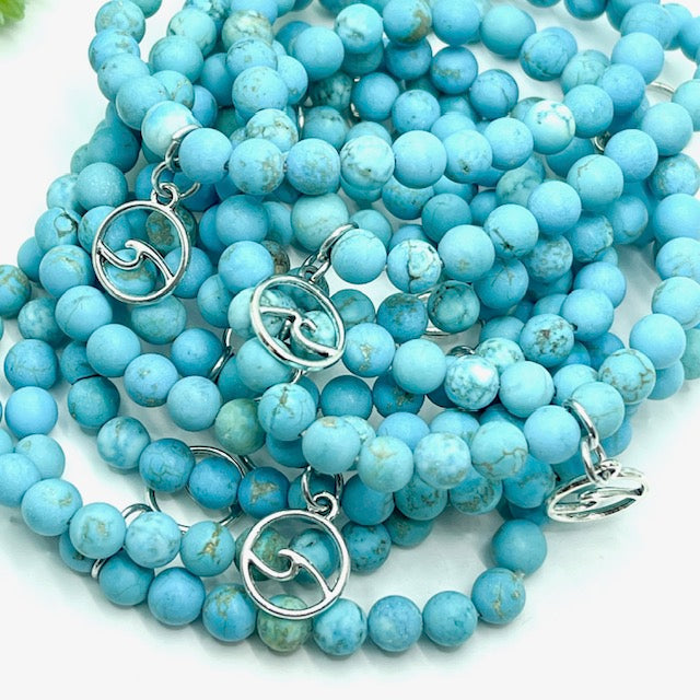 (Wholesale) Matte Blue Wave Turquoise | Gemstone Bead Bracelets | 6mm Stone | Women Bracelets Create Hope Cuffs 