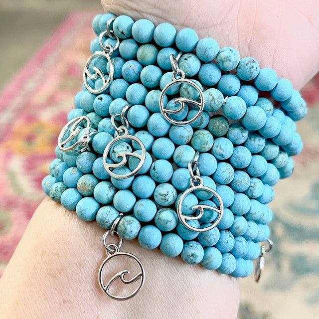 (Wholesale) Matte Blue Wave Turquoise | Gemstone Bead Bracelets | 6mm Stone | Women Bracelets Create Hope Cuffs 