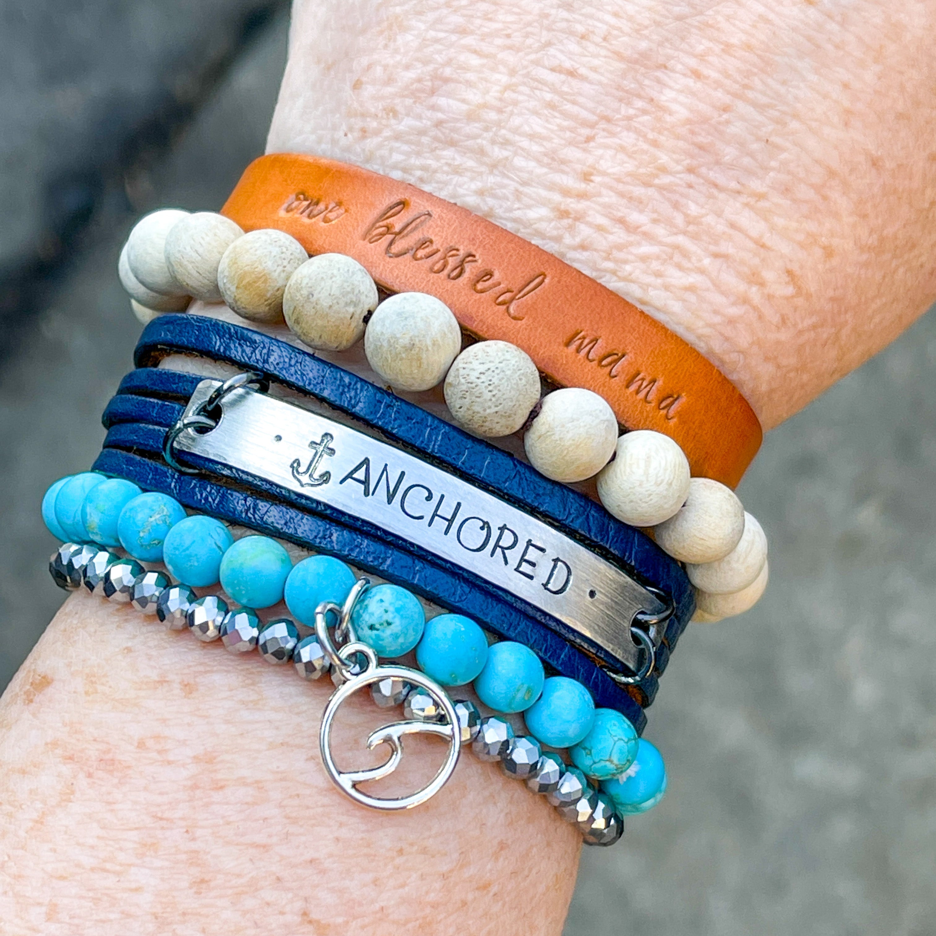 (Wholesale) Matte Blue Wave Turquoise | Gemstone Bead Bracelets | 6mm Stone | Women Bracelets Create Hope Cuffs 