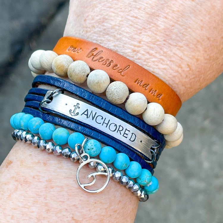 (Wholesale) Matte Blue Wave Turquoise | Gemstone Bead Bracelets | 6mm Stone | Women Bracelets Create Hope Cuffs 