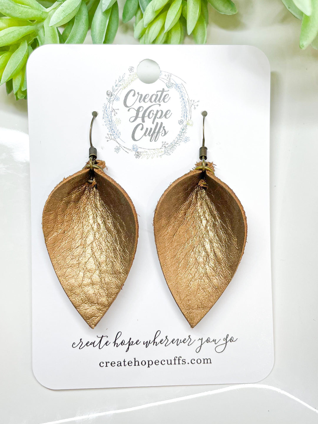 (Wholesale) Metallic Leather Boho PETITE Petal Earrings | 3 colors | 2" drop | Essential Oil Diffusers Leather Earrings Create Hope Cuffs 