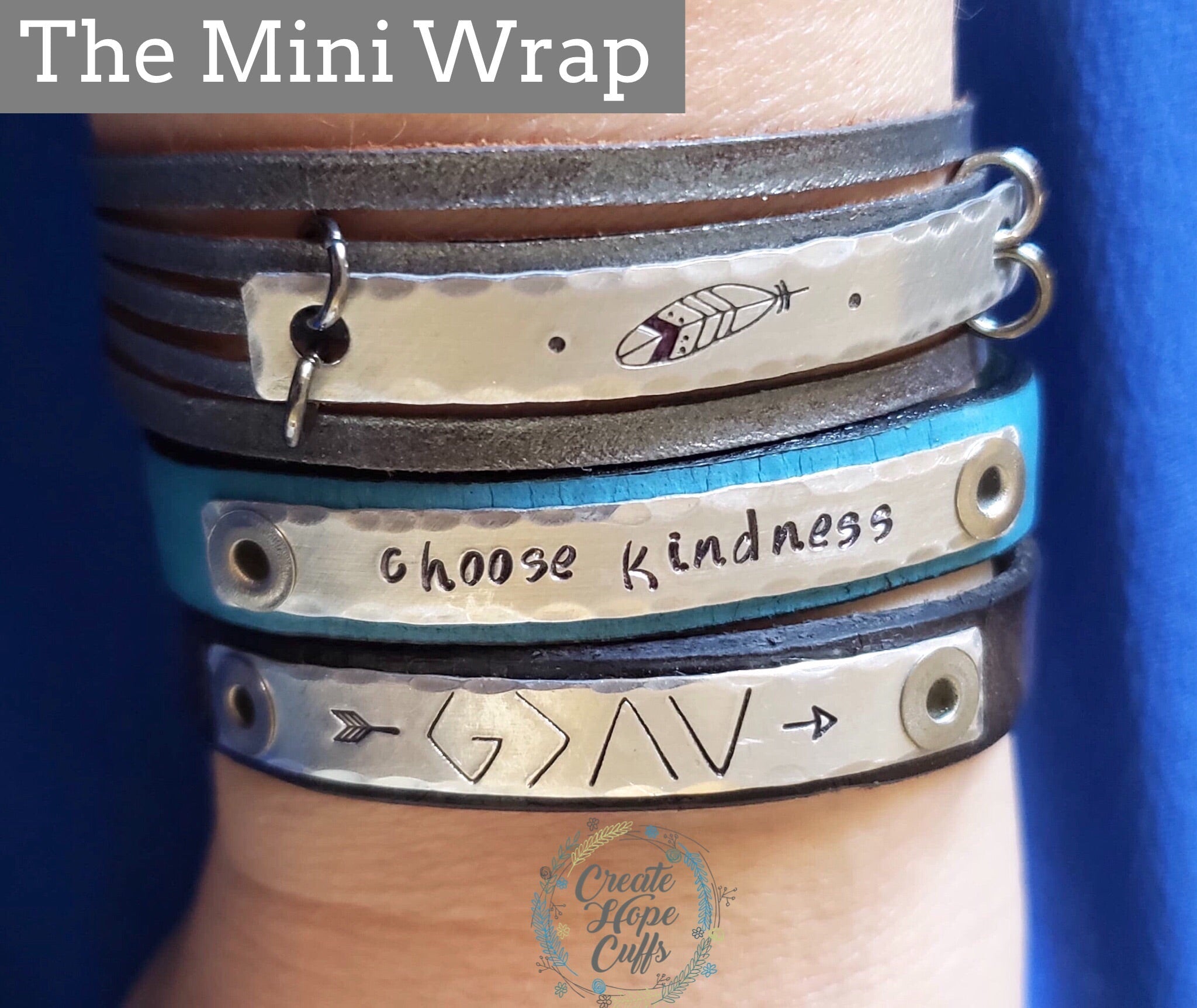 (Wholesale) MINI Shredded Wrap Bracelet, adjustable -TAP TITLE FOR OPTIONS LIST Leather Wrap Create Hope Cuffs 