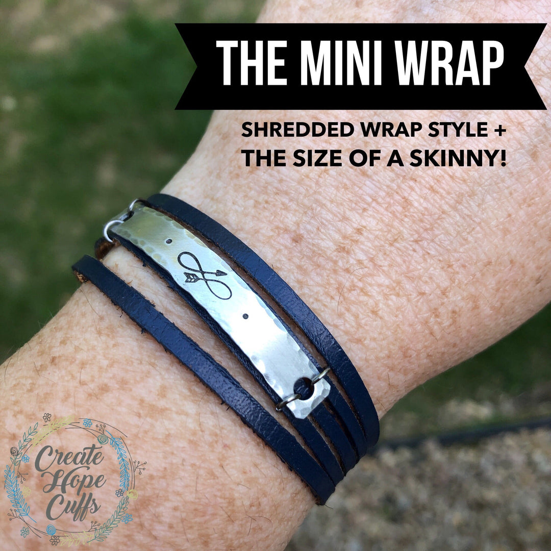 (Wholesale) MINI Shredded Wrap Bracelet, adjustable -TAP TITLE FOR OPTIONS LIST Leather Wrap Create Hope Cuffs 
