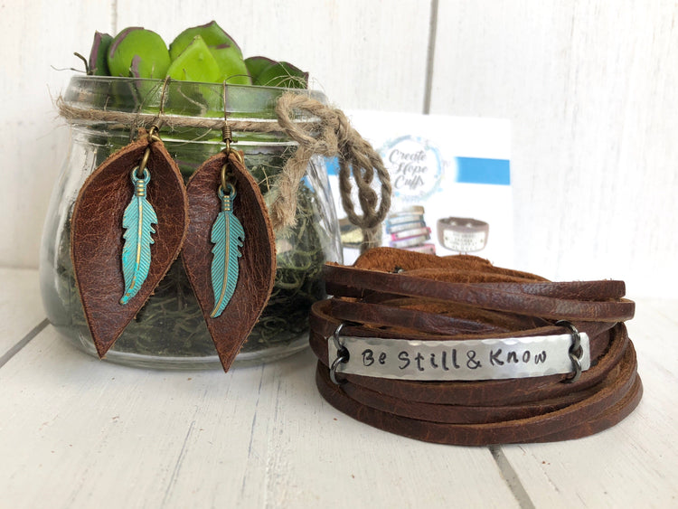 (Wholesale) Natural Brown Leather Boho Petal Earrings | 2 Sizes | Choose your Charm | Oil Diffusers Leather Earrings Create Hope Cuffs 