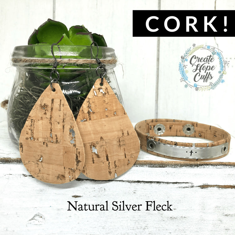 (Wholesale) Natural Silver Fleck CORK Earrings | 2.75" drop | Vegan Eco-Friendly | 2 Style Options Cork Earrings Create Hope Cuffs 