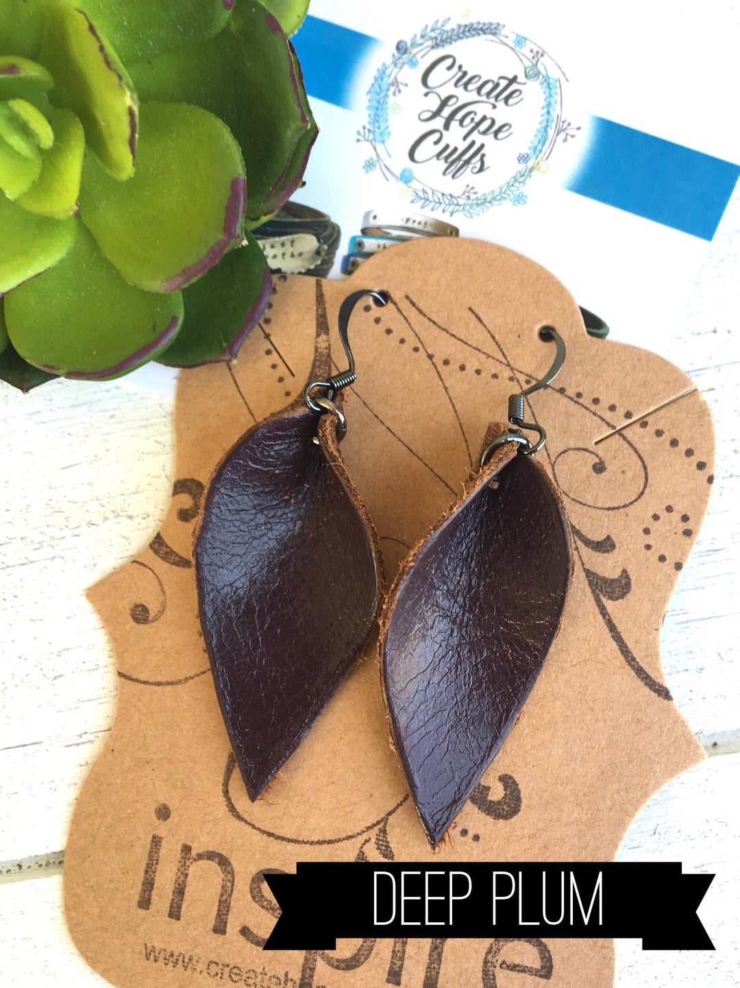 (Wholesale) PLUM Leather Boho Petal Earrings | Petite 2" drop | Oil Diffusers Leather Earrings Create Hope Cuffs 