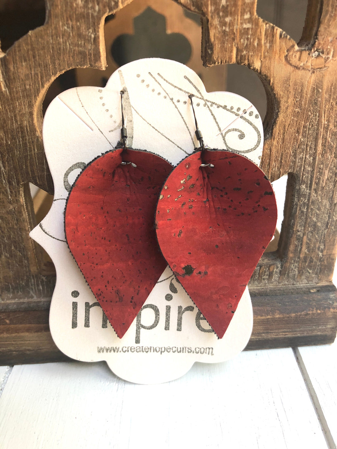 (Wholesale) Red, Red Wine CORK Earrings, Vegan, Eco-Friendly, 3 style options Cork Earrings Create Hope Cuffs Petal 