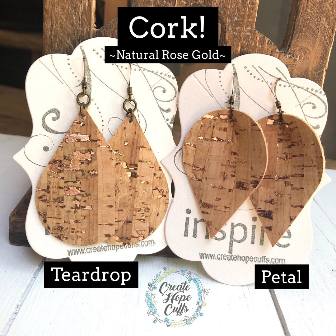 (Wholesale) Rose Gold Natural CORK Earrings | Vegan, Eco-Friendly | 2 Style Options Cork Earrings Create Hope Cuffs 