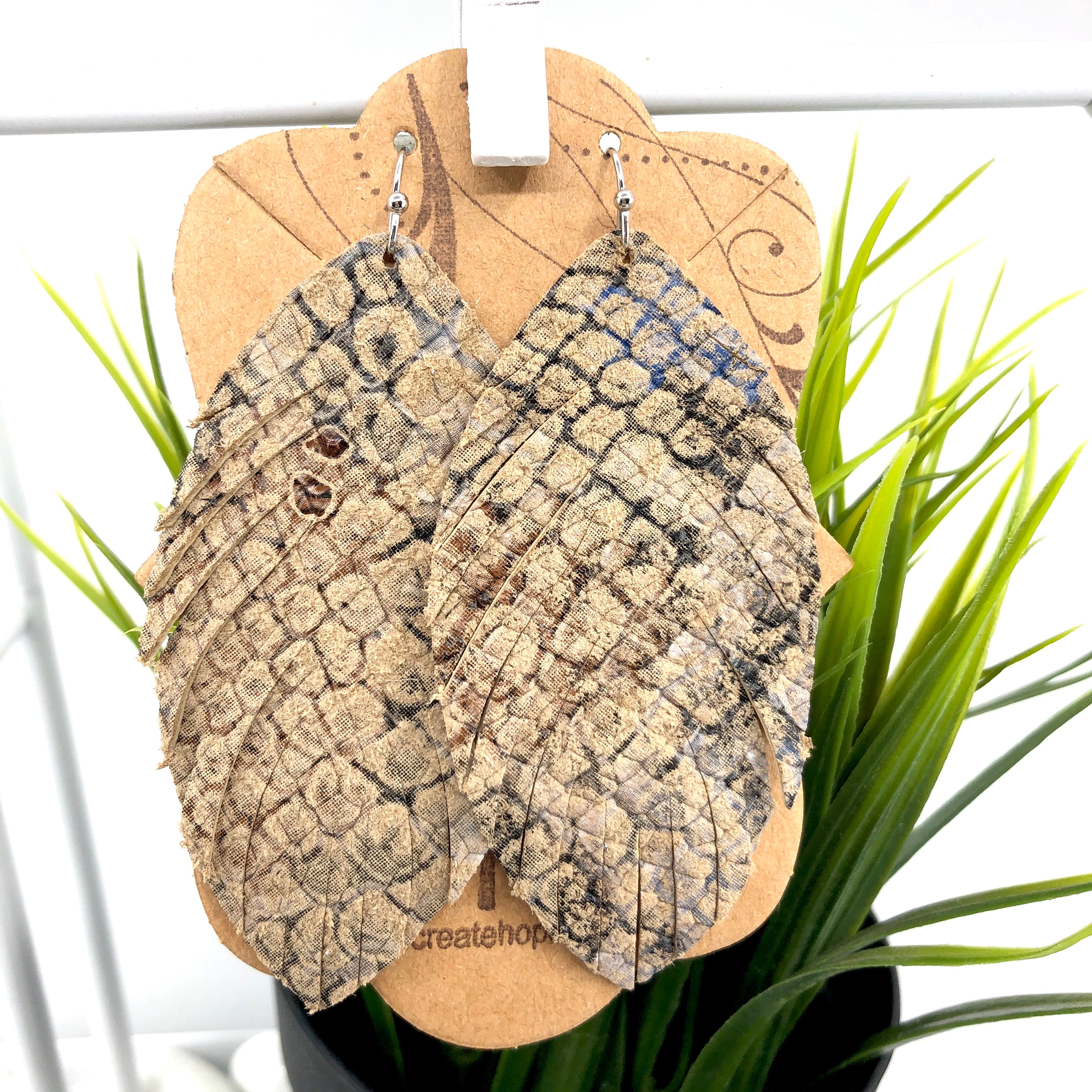 (Wholesale) Sand Snakeskin - TWO sizes - Fringe Leaf Leather Earrings, Essential Oil Diffusers Leather Earrings Create Hope Cuffs 