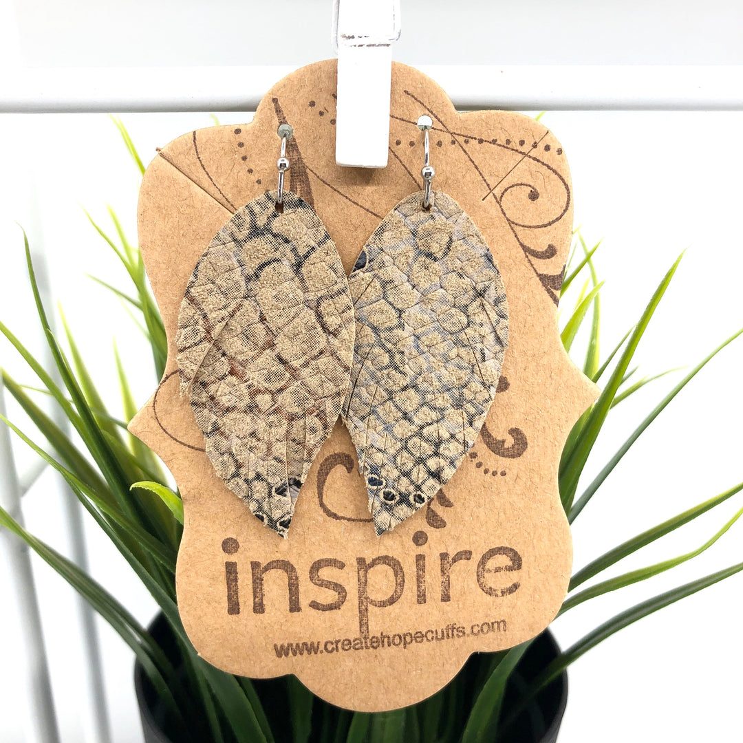 (Wholesale) Sand Snakeskin - TWO sizes - Fringe Leaf Leather Earrings, Essential Oil Diffusers Leather Earrings Create Hope Cuffs 