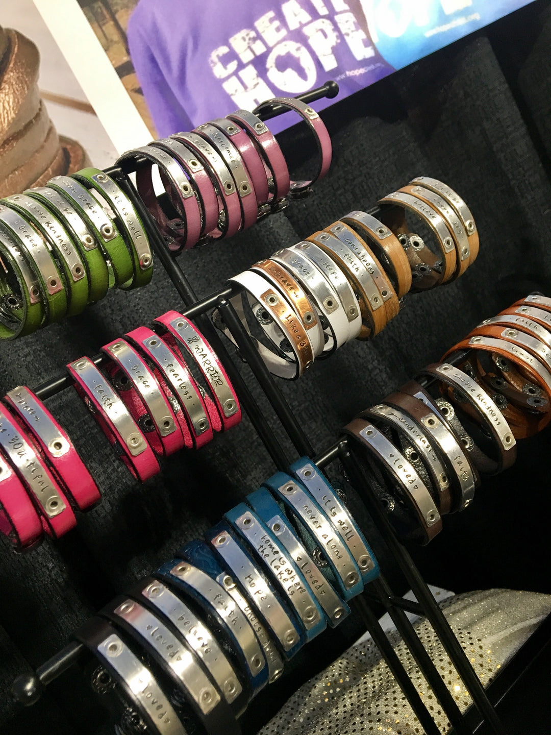 (Wholesale) Skinny Embossed Leather Bracelet | 7 Colors | Womens | Teens | adjustable Skinny Bracelets Create Hope Cuffs 