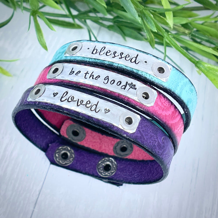 (Wholesale) Skinny Embossed Leather Bracelet | 7 Colors | Womens | Teens | adjustable Skinny Bracelets Create Hope Cuffs 