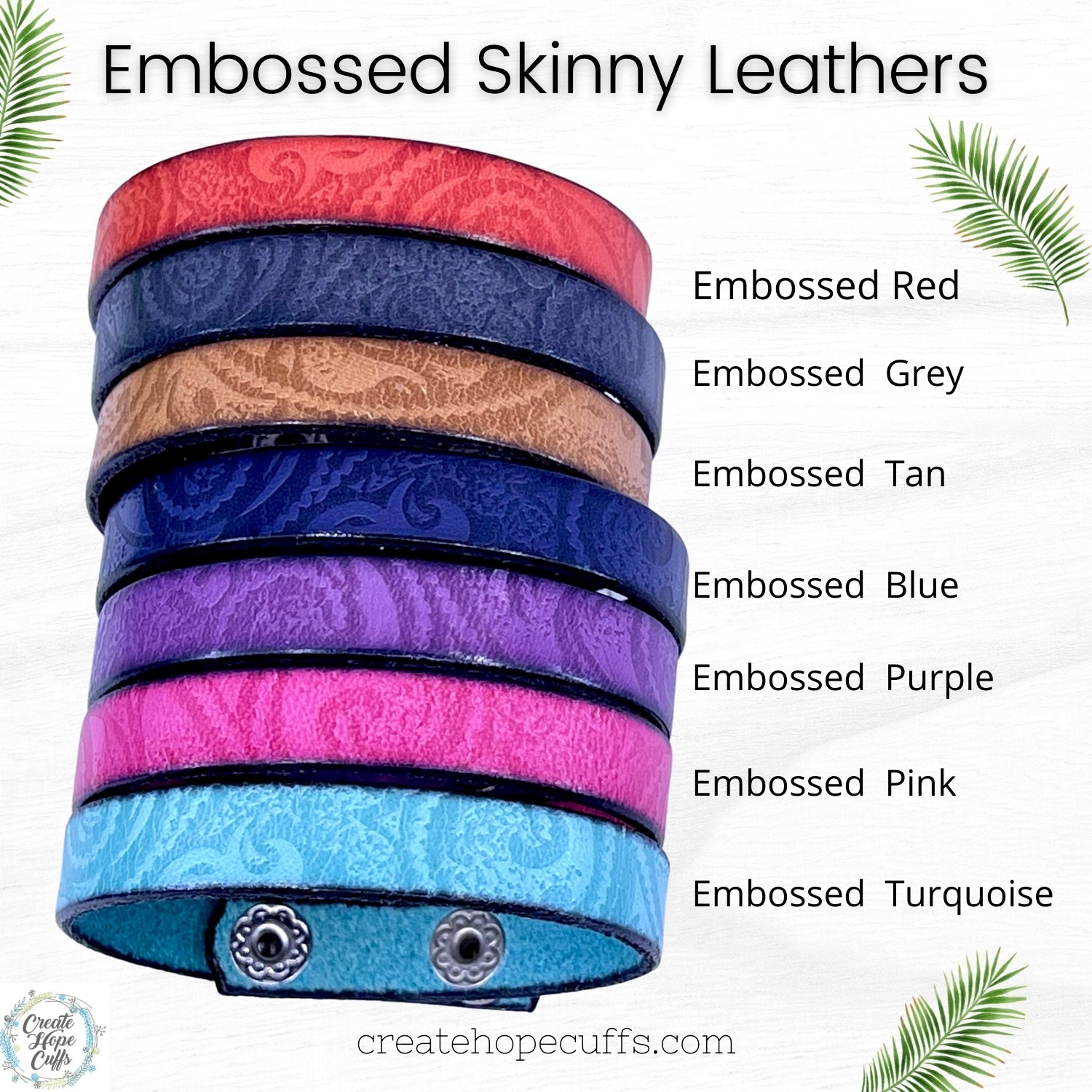 (Wholesale) Skinny Embossed Leather Bracelet | 7 Colors | Womens | Teens | adjustable Skinny Bracelets Create Hope Cuffs 