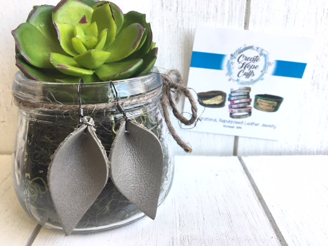 (Wholesale) Slate Grey Leather Boho Petal Earrings | 2 Sizes | Choose your Charm | Oil Diffusers Leather Earrings Create Hope Cuffs 