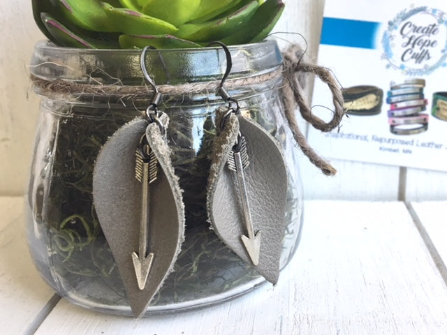 (Wholesale) Slate Grey Leather Boho Petal Earrings | 2 Sizes | Choose your Charm | Oil Diffusers Leather Earrings Create Hope Cuffs 