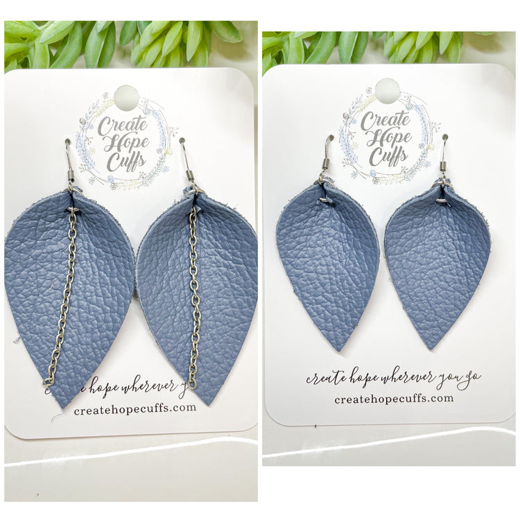 (Wholesale) SOLID Leather Earrings | 13 colors | 3 Options | Hypoallergenic | Women Leather Earrings Create Hope Cuffs Petite Petal (no chain) Sky Blue 