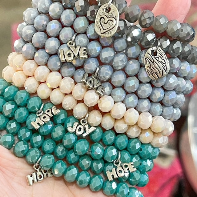 (Wholesale) Stackable Crystal Bead Stretchy Bracelets | 8mm Crystal | 4 Colors Create Hope Cuffs 