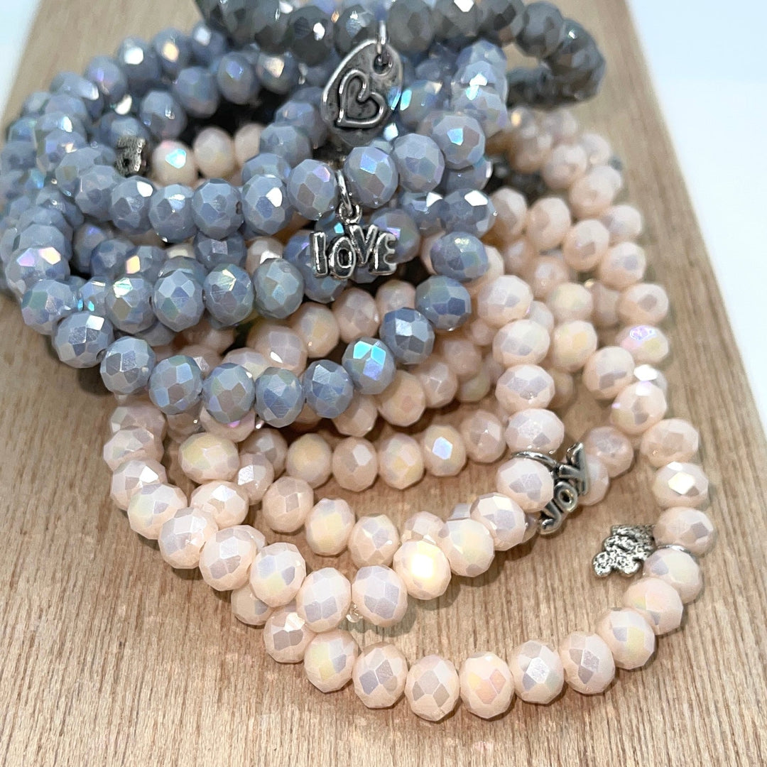 (Wholesale) Stackable Crystal Bead Stretchy Bracelets | 8mm Crystal | 4 Colors Create Hope Cuffs 