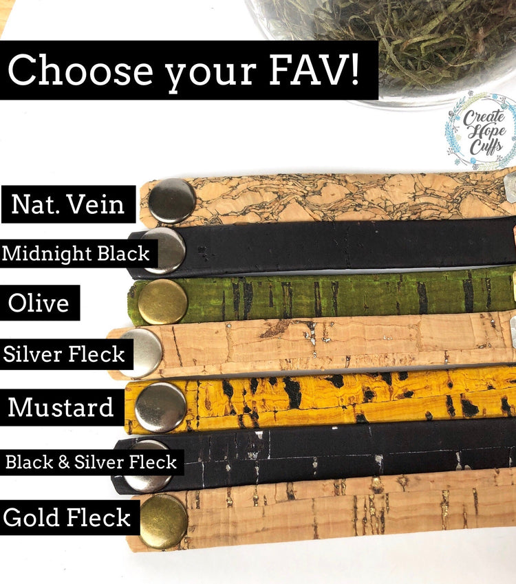 (Wholesale) Symbolic Cork Skinny Bracelet | Vegan | ECO friendly | 18+ colors -TAP TITLE FOR OPTIONS LIST Skinny Bracelets Create Hope Cuffs 