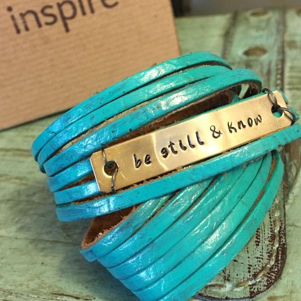 (Wholesale) Teal Leather & Brass Bar Wrap, adjustable Leather Wrap Create Hope Cuffs 