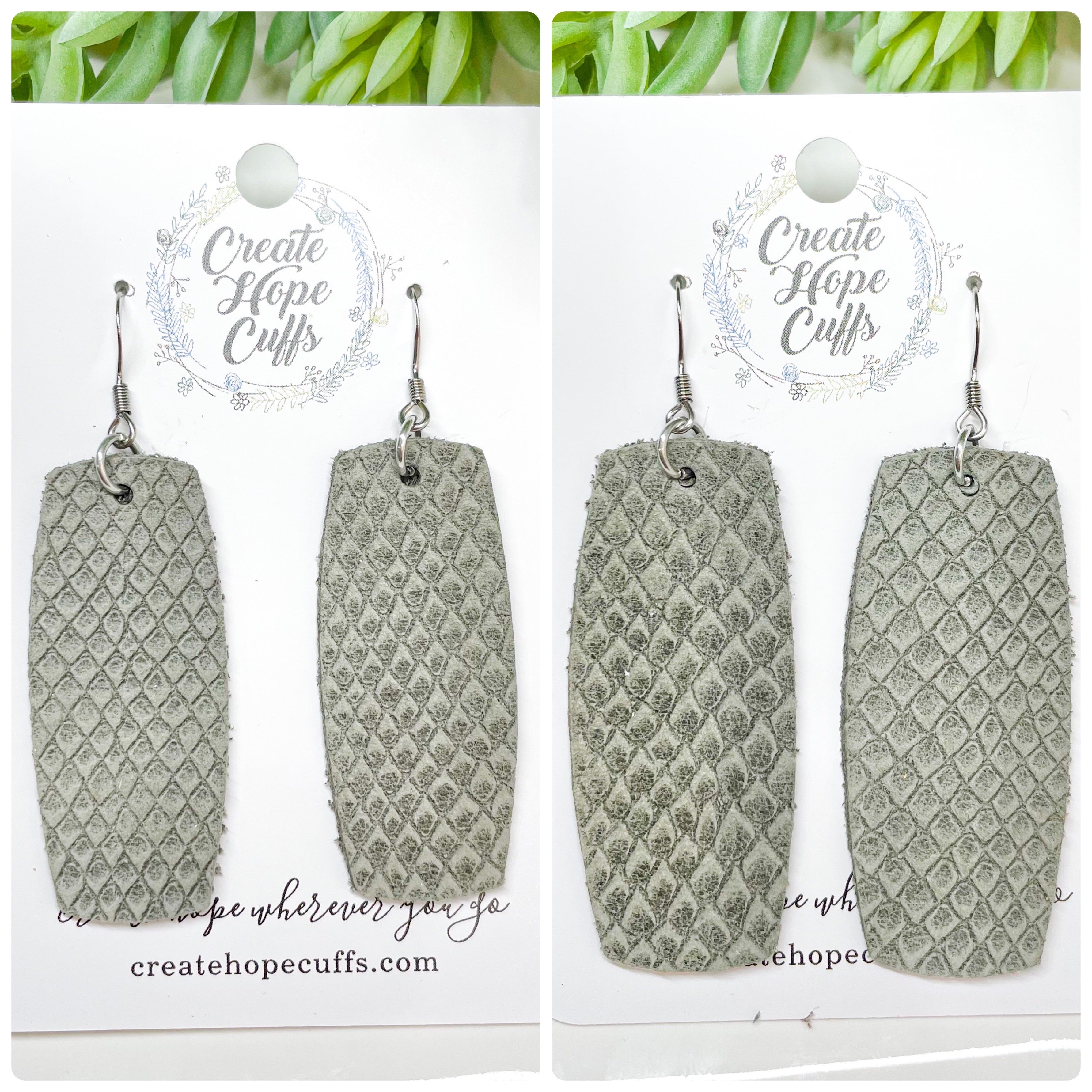 (Wholesale) Textured Grey Suede Leather Earrings | Stacked | Hypoallergenic | Women Leather Earrings Create Hope Cuffs 
