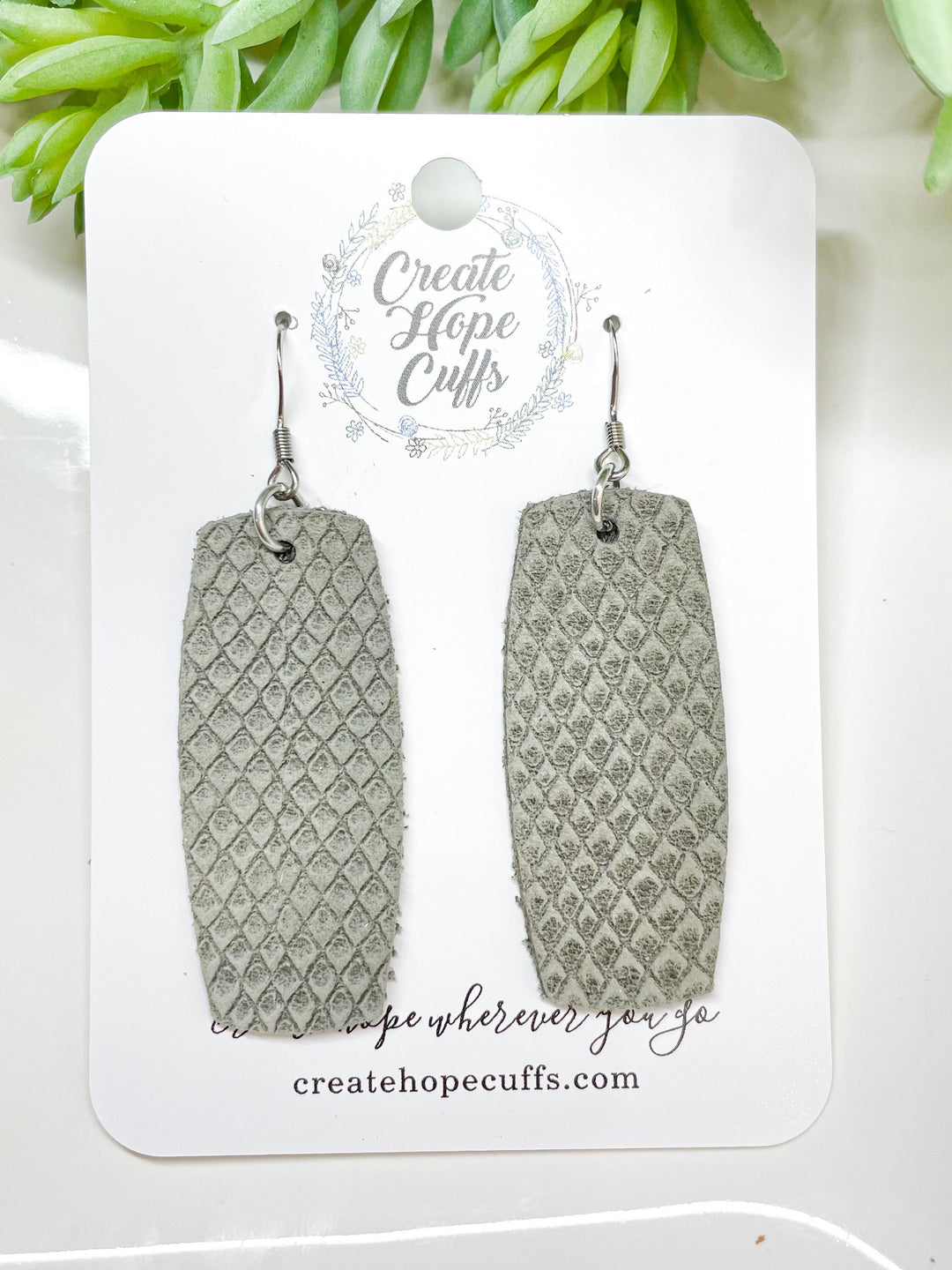 (Wholesale) Textured Grey Suede Leather Earrings | Stacked | Hypoallergenic | Women Leather Earrings Create Hope Cuffs Short Bar 