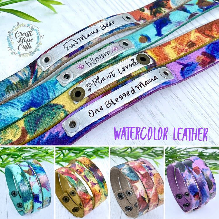 (Wholesale) Watercolor Floral Skinny Leather Bracelet | Women | Adjustable - TAP TITLE FOR OPTIONS LIST Skinny Bracelets Create Hope Cuffs 