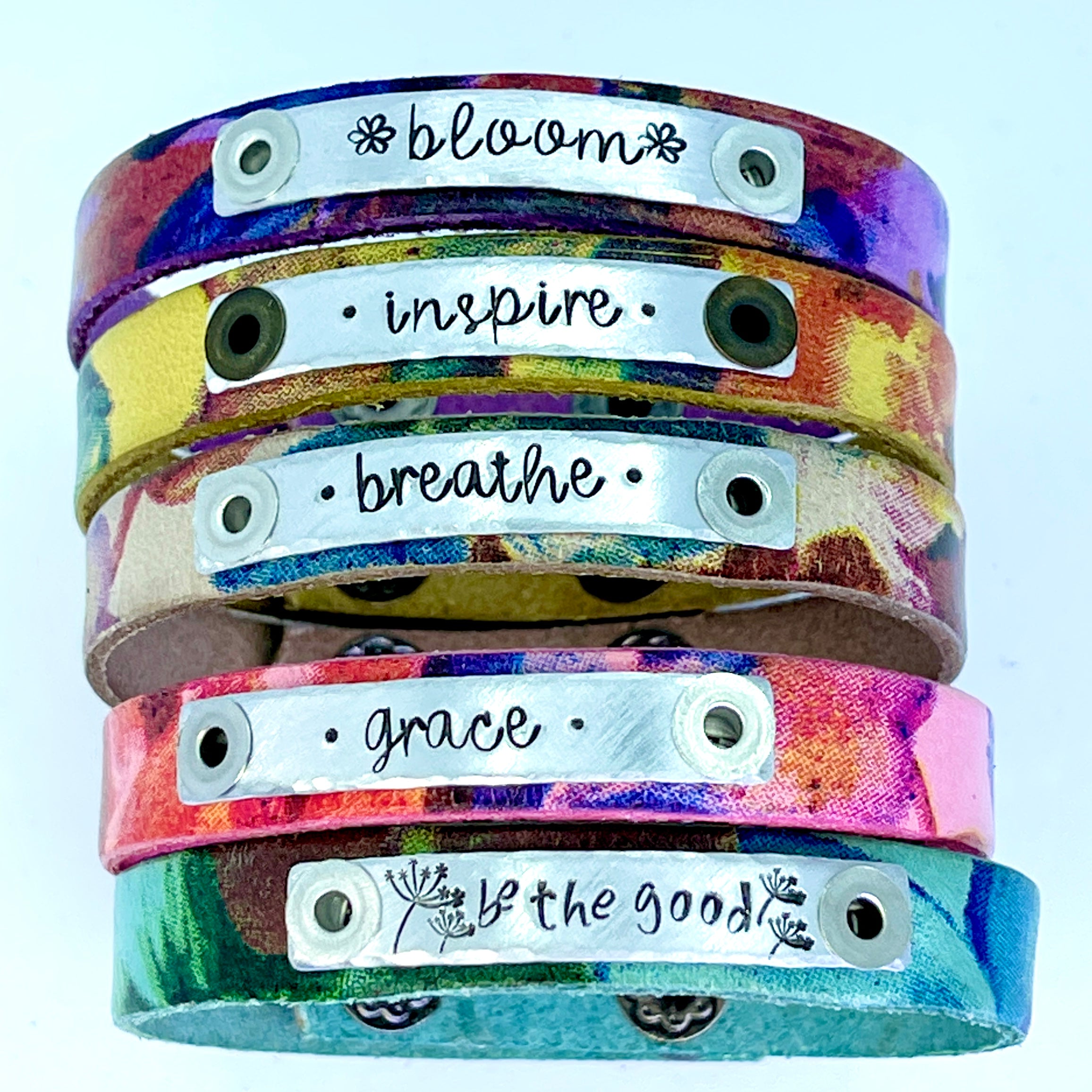 (Wholesale) Watercolor Floral Skinny Leather Bracelet | Women | Adjustable - TAP TITLE FOR OPTIONS LIST Skinny Bracelets Create Hope Cuffs 
