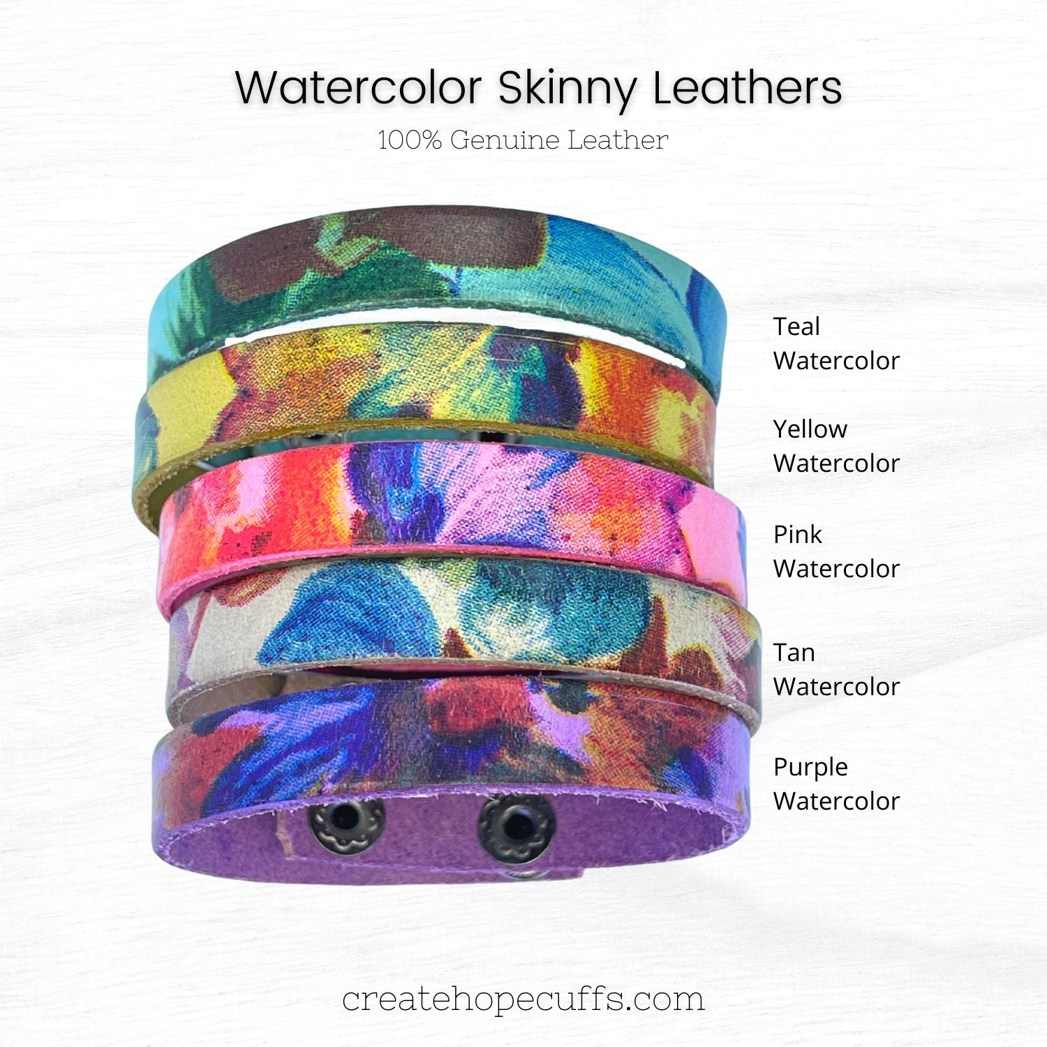(Wholesale) Watercolor Floral Skinny Leather Bracelet | Women | Adjustable - TAP TITLE FOR OPTIONS LIST Skinny Bracelets Create Hope Cuffs 