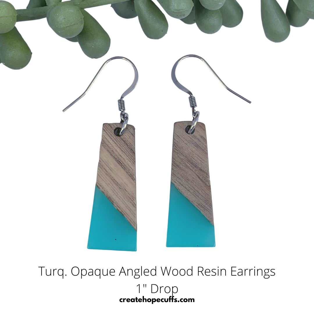 (Wholesale) Wood Opaque Angled Resin Bar Petite Earrings | 4 colors | Hypoallergenic Wood Earrings Create Hope Cuffs 