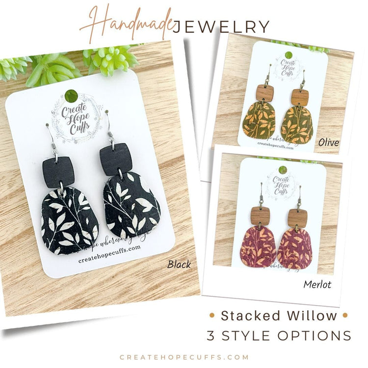 Willow Pattern | 3 Styles | Leather Earrings | Stacked | Hypoallergenic | Women Leather Earrings Create Hope Cuffs 