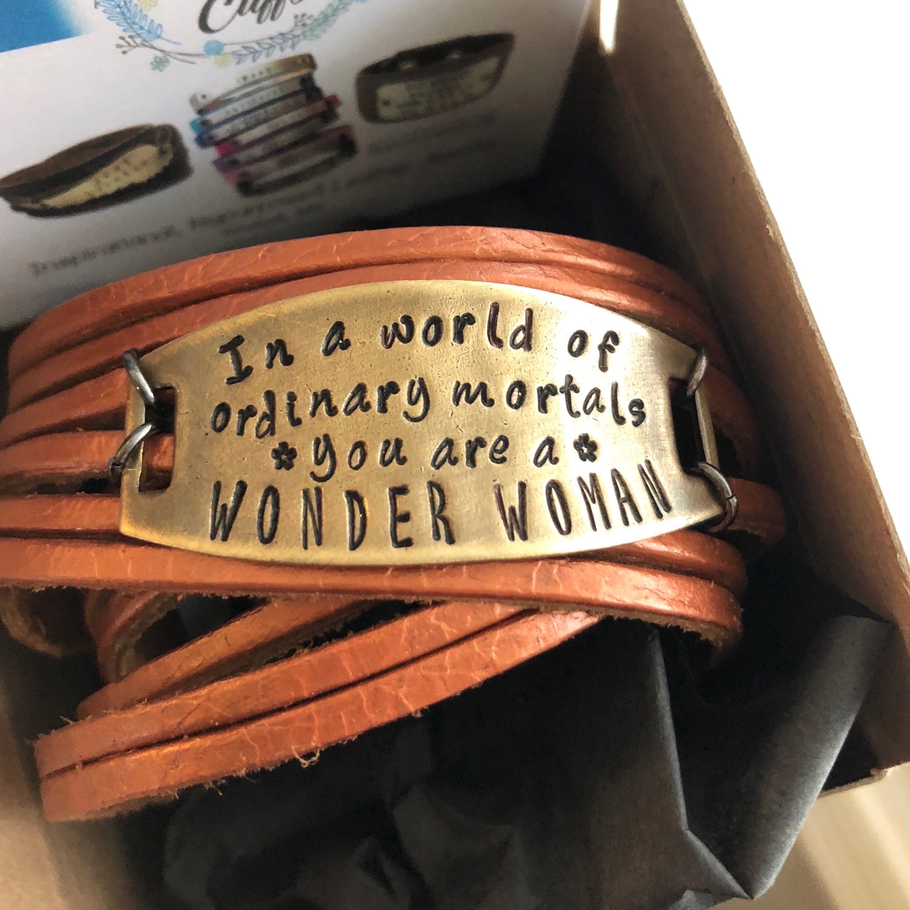Wonder Woman Leather & Bronze Wrap Bracelet, adjustable Leather Wrap Create Hope Cuffs 