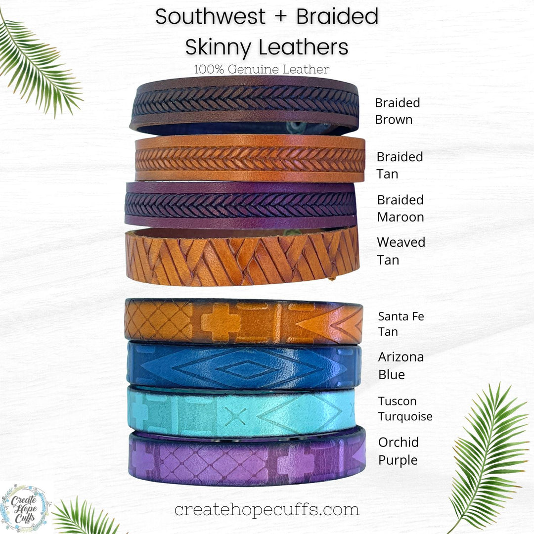 WORTHY Weaved Tan Leather Skinny Bracelet | 4 Colors | Adjustable Skinny Bracelets Create Hope Cuffs 